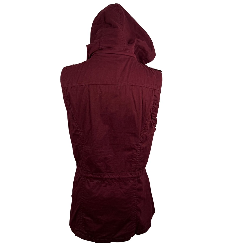 YMI Womens M Utility Vest Burgundy Hooded Drawstring Waist V1460 Gorpcore Cargo - Picture 4 of 9
